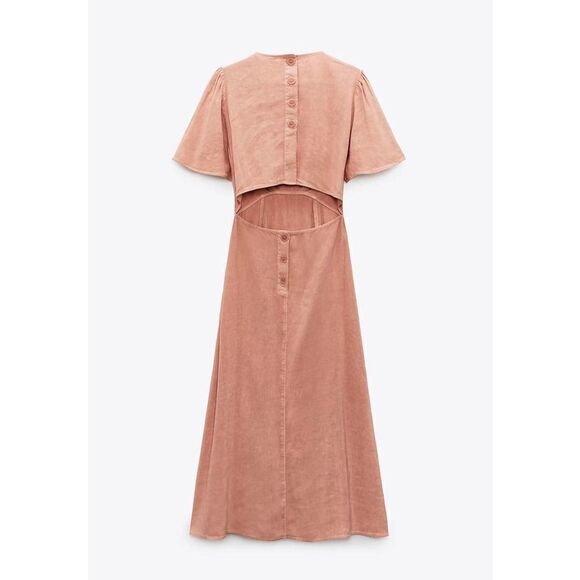 Zara linen blend midi dress cut out open back - Picture 5 of 6